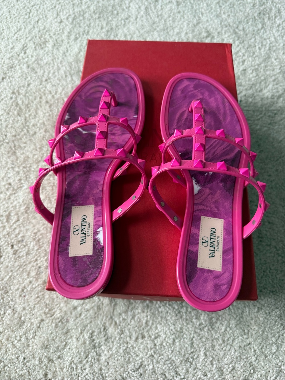 Valentino Fuchsia Pink Rockstud Jelly Slide Sandals